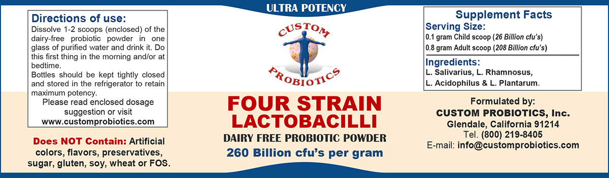 Four Strain Lactobacilli Probioitc Label